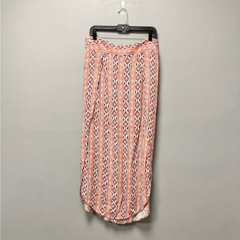 Y2K Faded Glory Women Coral Blue Geometric Tribal Print Maxi Skirt Size L 12-14